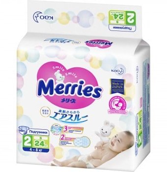 Подгузники для детей MERRIES размер S, 4-8 кг, 24 шт.