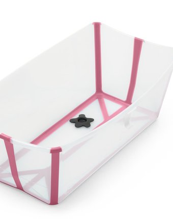 Миниатюра фотографии Ванночка складная  с термочувствительной пробкой stokke flexi bath transparent pink, розовый