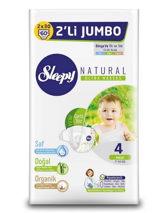 Миниатюра фотографии Подгузники sleepy natural organic baby diaper (7-14 кг) шт.