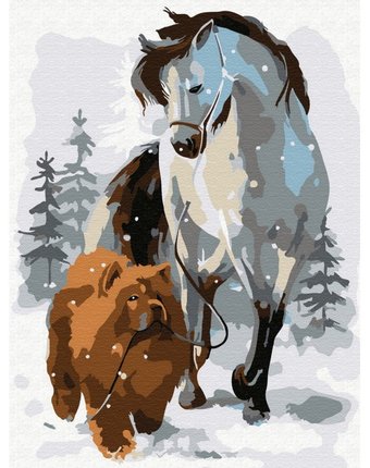Molly Картина по номерам Лошадь с собакой на прогулке 20х15 см