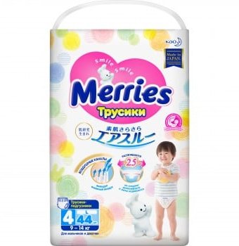 MERRIES Трусики-подгузники для детей размер L 9-14кг 44шт