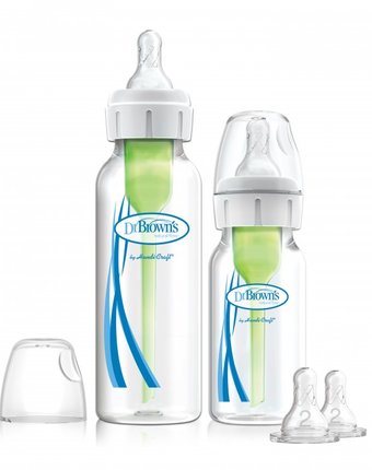 Миниатюра фотографии Бутылочка dr.brown's набор антиколиковых бутылочек с узким горлышком 2 шт. 1x250 мл, 1x120 мл