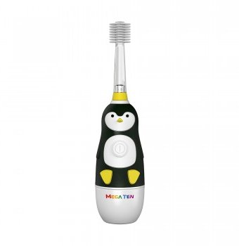 Миниатюра фотографии Электрическая зубная щетка mega ten пингвиненок kids sonic, black, черный