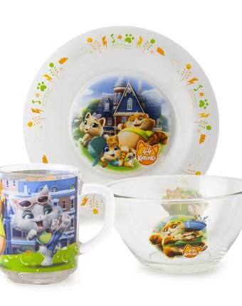 Миниатюра фотографии Nd play набор посуды из стекла 44 котенка (3 предмета)