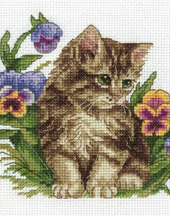 Миниатюра фотографии Klart набор для вышивания котенок в фиалках