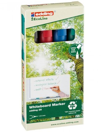 Миниатюра фотографии Edding набор пулевидных маркеров для белых досок 28 ecoline 1.5-3 мм 4 цвета