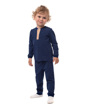 Миниатюра фотографии Комплект для мальчика: синие в полоску лонгслив, брюки