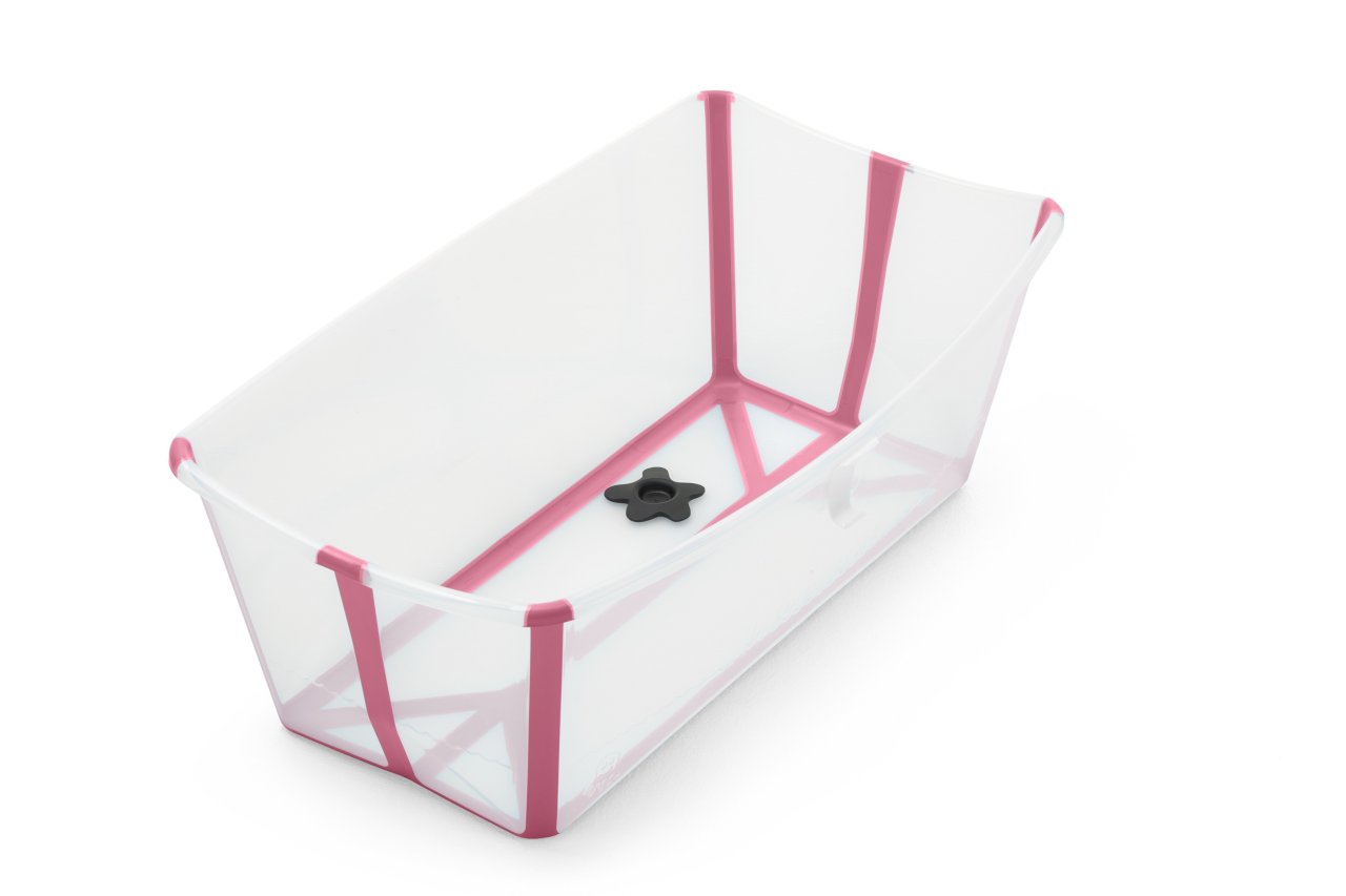 Ванночка складная  с термочувствительной пробкой stokke flexi bath transparent pink, розовый фото