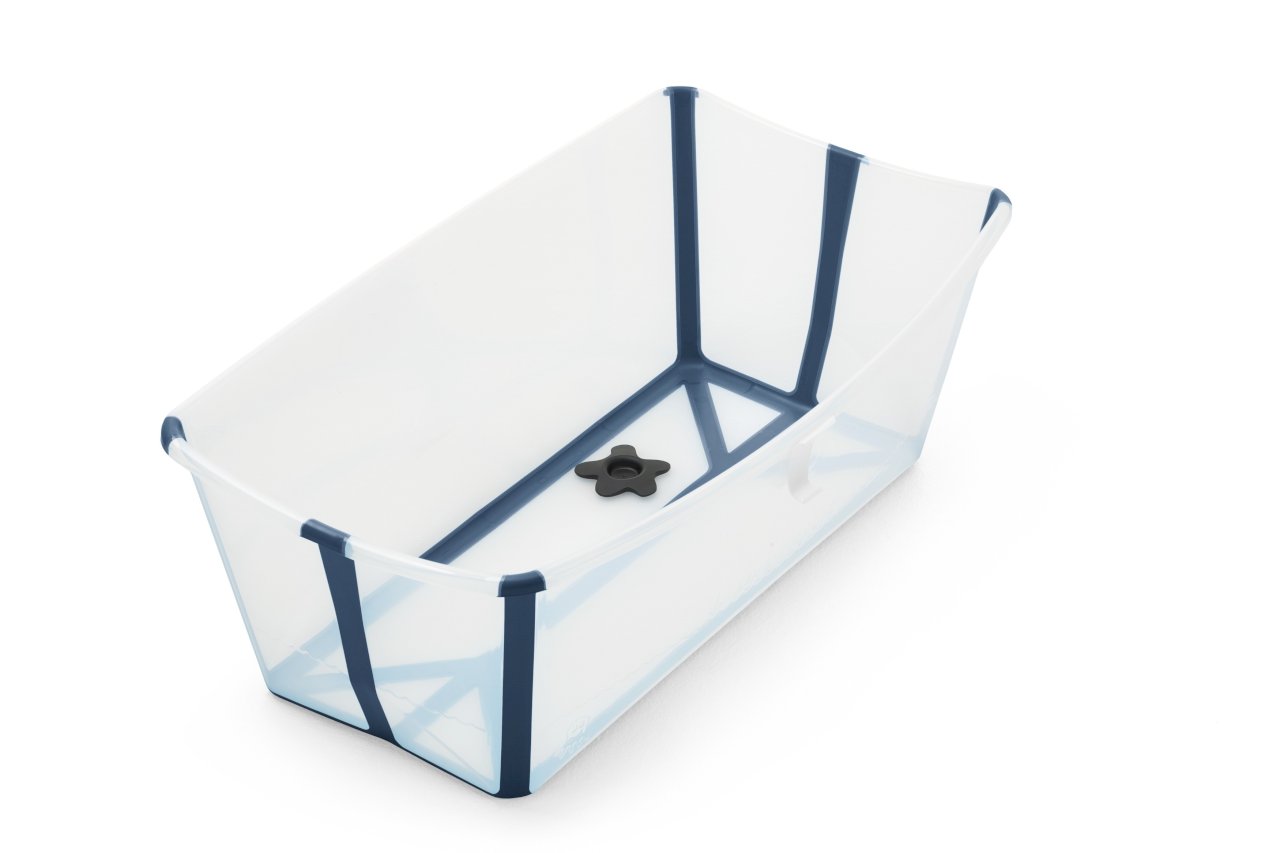 Ванночка складная  с термочувствительной пробкой stokke flexi bath transparent blue, голубой фото
