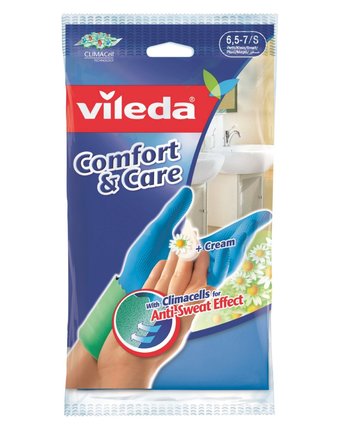 Перчатки Vileda для чувствительной кожи рук с кремом Comfort & Care, S