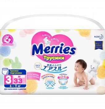 Трусики-подгузники для детей Merries, M 6-11 кг, 33 шт.