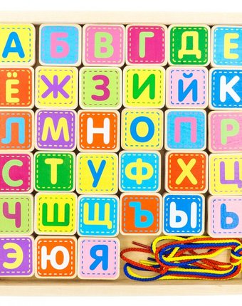 Миниатюра фотографии Деревянная игрушка alatoys шнуровка азбука 33 детали
