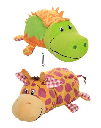 Миниатюра фотографии Игрушка-вывернушка 1toy ням-ням крокодильчик-жираф 40 см цвет: зеленый/оранжевый