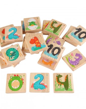 Миниатюра фотографии Деревянная игрушка игрушки из дерева мемо-игра дино-цифры