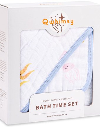 Набор Qwhimsy полотенце с капюшоном + полотенце для лица Океан