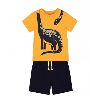 Миниатюра фотографии Футболка "динозаврик" и шорты в комплекте, желтый, синий