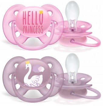 Пустышки Philips Avent Ultra soft Hello "Принцесса. Лебедь", 6-18 мес, 2 шт., розовый