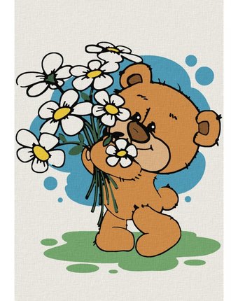 Котеин Картина по номерам Медвежонок с ромашками 30х20 см