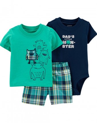 Миниатюра фотографии Carter's комплект для мальчика (футболка, боди, шорты) 1h350710
