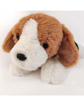 Миниатюра фотографии Мягкая игрушка button blue собака лежачая 28 см цвет: коричневый/белый/черный