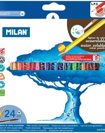 Миниатюра фотографии Milan карандаши акварельные 431 24 цвета с кистью