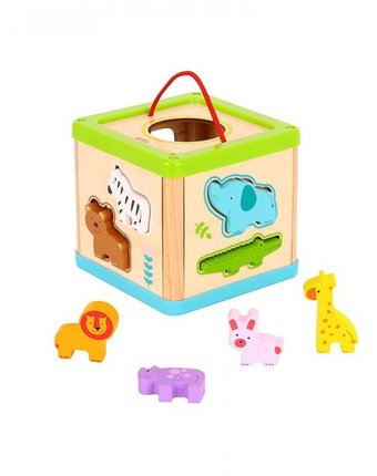 Миниатюра фотографии Деревянная игрушка tooky toy куб-сортер животные