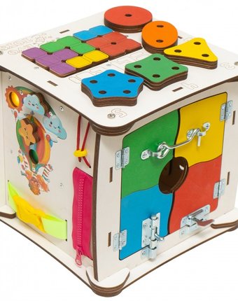 Деревянная игрушка Evotoys Бизиборд кубик Знайка Семицветик Миди