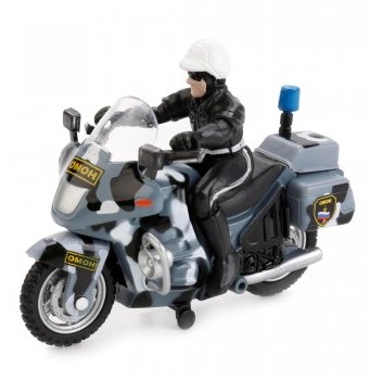 Миниатюра фотографии Мотоцикл инерционный "омон" с фигуркой технопарк, металлический