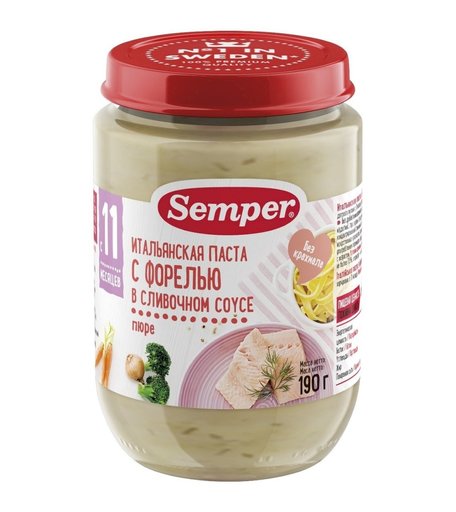 Пюре Сэмпер Итальянская паста с форелью в сливочном соусе, с 11 месяцев, 190 г