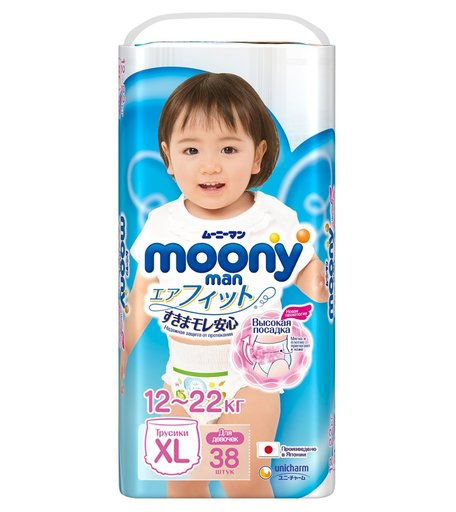 Трусики-подгузники Moony Girl, р. 4+, 12-17 кг, 38 шт