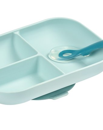 Миниатюра фотографии Набор посуды: тарелка, ложка beaba silicone, голубой