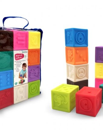 Миниатюра фотографии Развивающая игрушка elefantino мягкие кубики с выпуклыми элементами в сумочке 10 шт. it106446