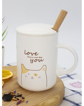 Миниатюра фотографии Mihi mihi кружка котенок love you с крышкой и ложечкой 420 мл