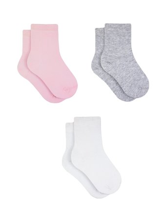 Носки детские для девочек, 3 пары, белый, голубой, серый