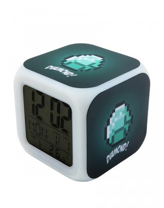 Часы Pixel Crew будильник Алмазная руда пиксельные с подсветкой