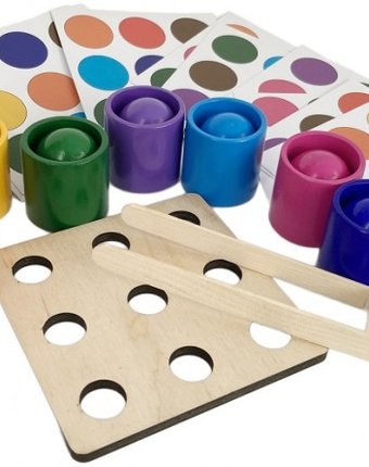 Миниатюра фотографии Деревянная игрушка эврилэнд монтессори шарики в стаканчиках с карточками 9 цветов