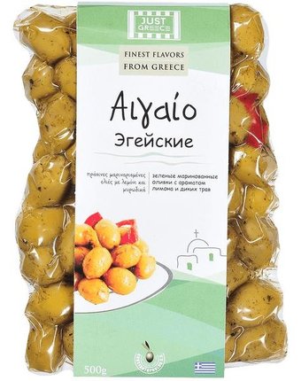 Миниатюра фотографии Just оливки грис эгейские в рассоле лимон, травы 500 г