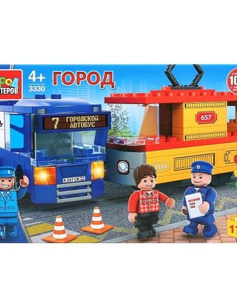 Конструктор Город мастеров Авария троллейбус трамвай фигурки (175 деталей)