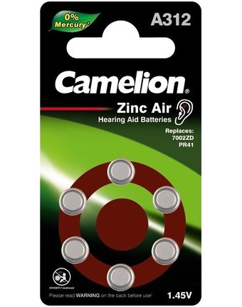 Миниатюра фотографии Camelion батарейка для слуховых аппаратов mercury free za312 bl-6