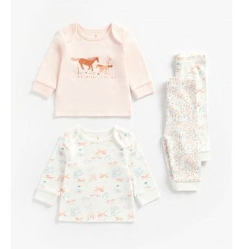 Пижамы "Цветочки и лошадки", 2 шт., белый, розовый
