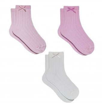 Носки детские, 3 пары, белый, розовый, фуксия