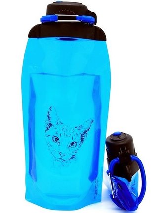 Vitdam Складная эко бутылка с карабином Очаровательная кошка 860 мл