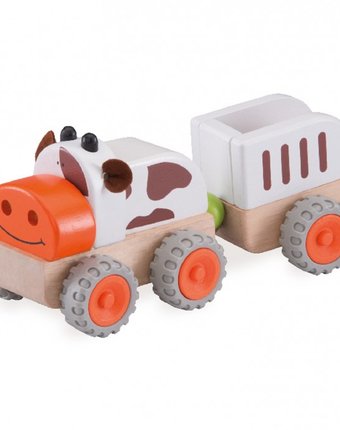 Миниатюра фотографии Деревянная игрушка wonderworld трактор му-му с прицепом miniworld
