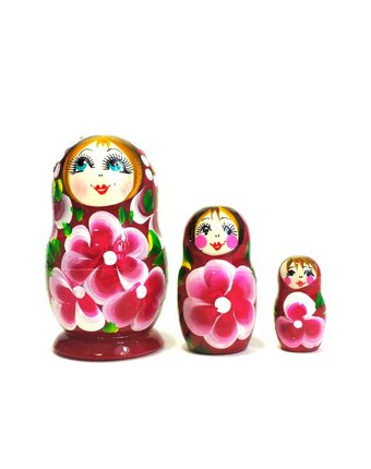 Миниатюра фотографии Матрешка taowa тройка бордовая с цветами
