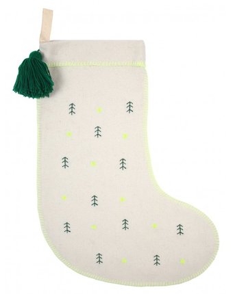 MeriMeri Рождественский носок с вышитыми деревьями войлочный