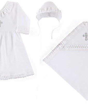 Наша Мама Крестильный набор для девочки (пеленка, платье, чепчик)
