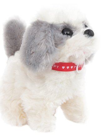 Миниатюра фотографии Интерактивная мягкая игрушка s+s toys собачка 17 см цвет: белый/серый