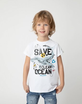 Миниатюра фотографии Футболка save clean ocean для мальчика gulliver