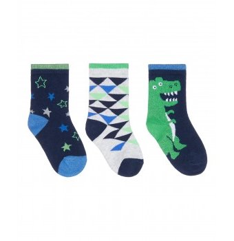 Миниатюра фотографии Носки "веселый динозаврик", 3 пары, синий, зеленый, серый