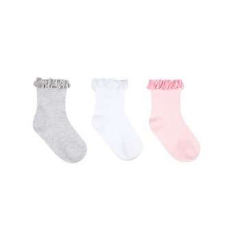 Носки с оборками, 3 пары, белый, серый, розовый